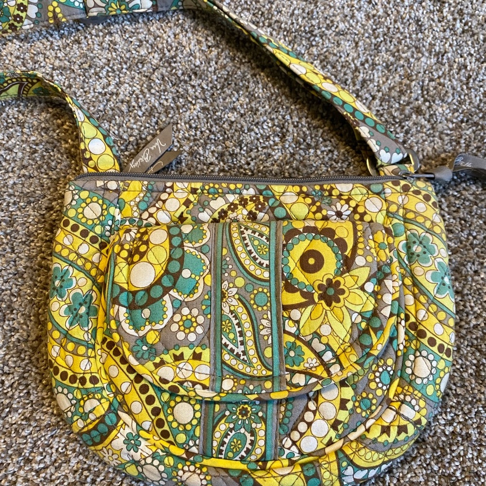 Vera Bradley Yellow Green Lemon Parfait Adj Strap Crossbody Bag Pocketbook